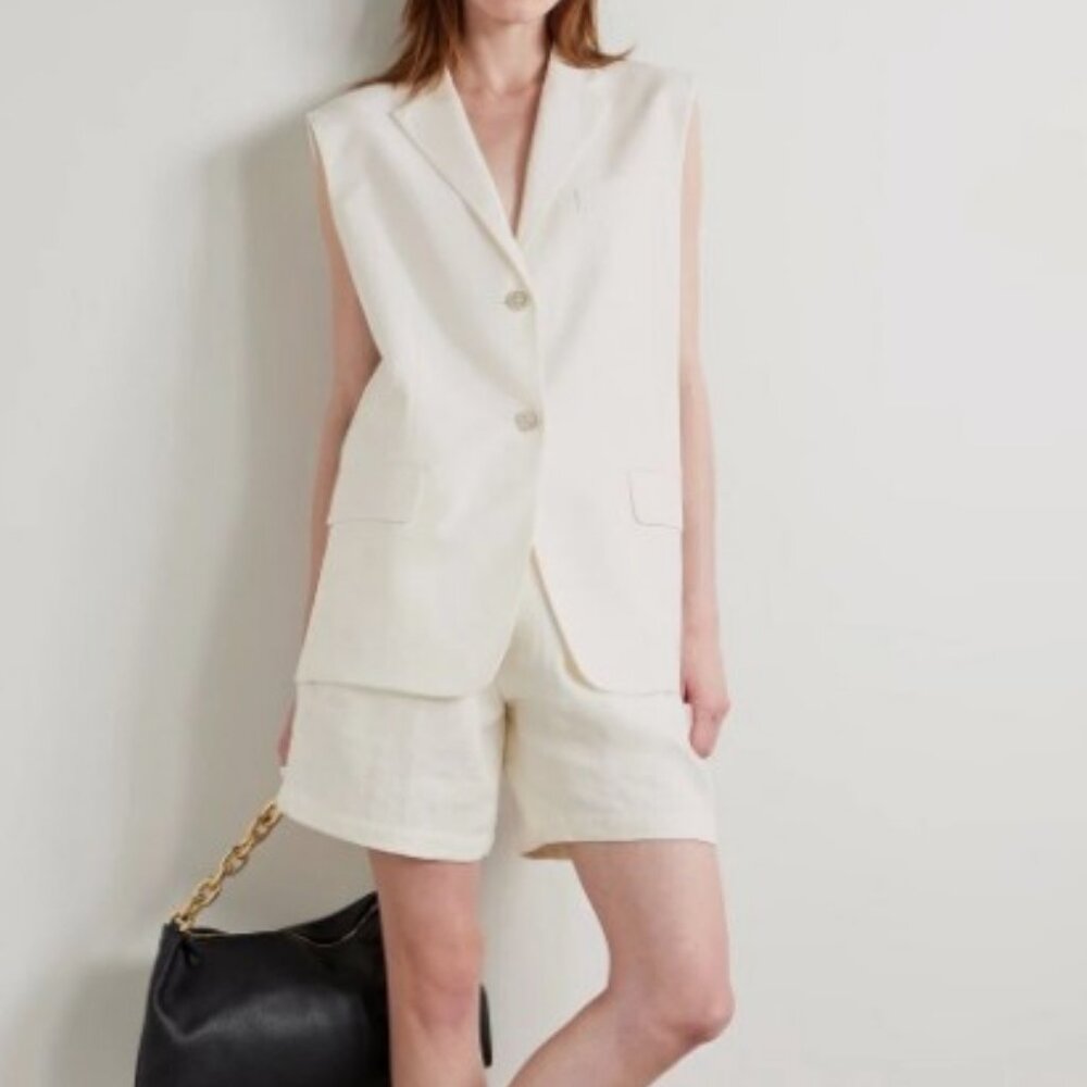 Theory boxy oversized cotton twill vest ivory women's size M/L